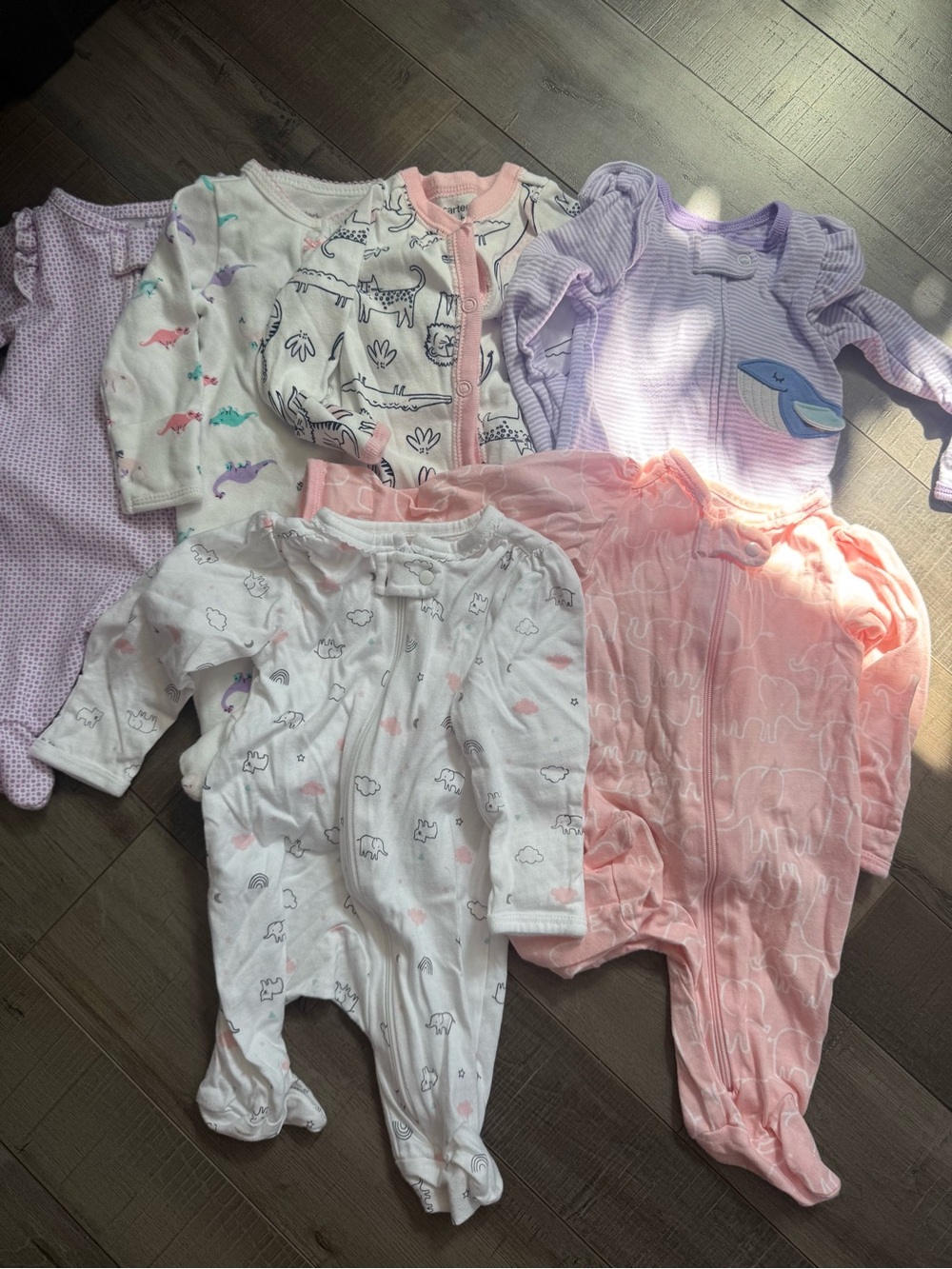Carter's Baby One-Piece Footed Sleepers in Pink, Purple, White